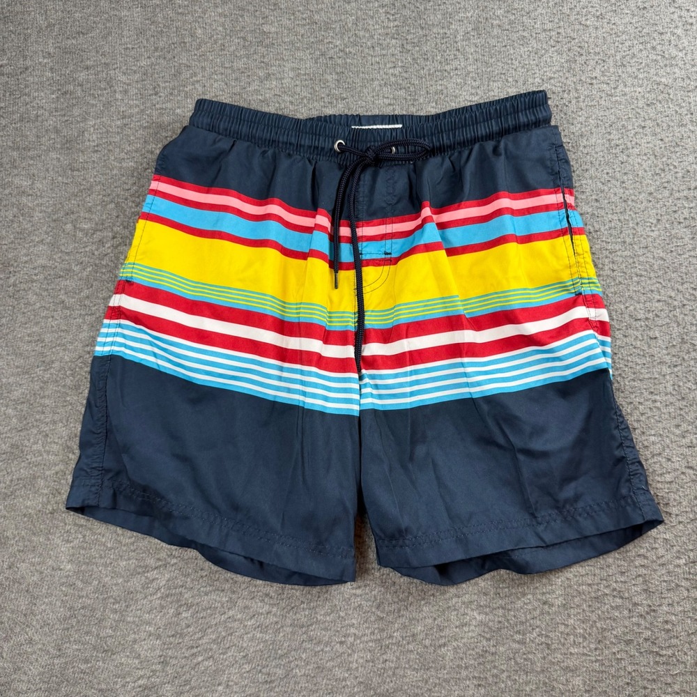 Club Room Swim Trunks Men's Size S Navy Blue Striped Mesh Lined Board Shorts